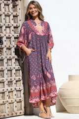 JAASE - Boheme Midi Dress: Piping Defined Bust Slimline Smock Dress In Dancing Daisy Print