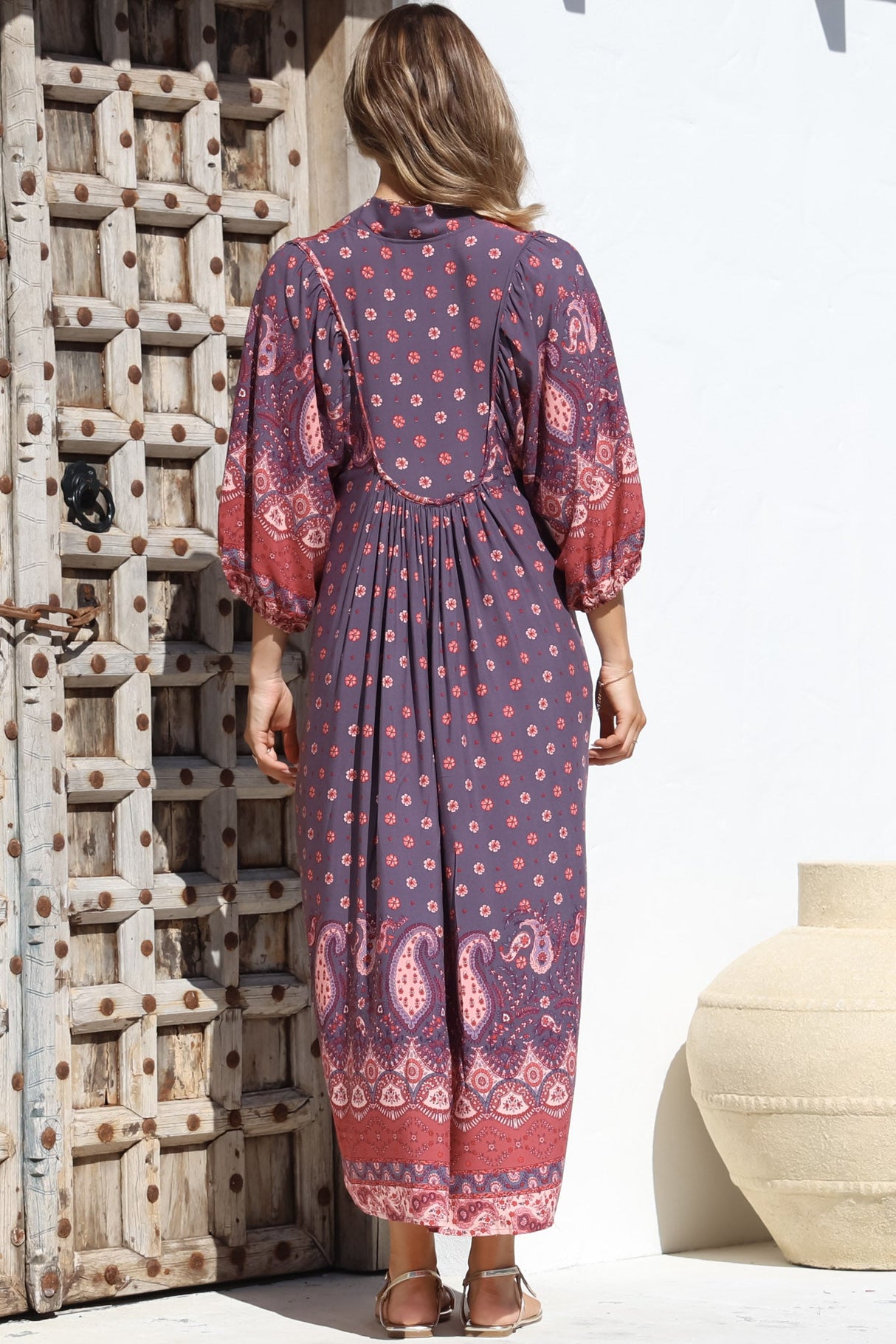JAASE - Boheme Midi Dress: Piping Defined Bust Slimline Smock Dress In Dancing Daisy Print