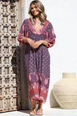 JAASE - Boheme Midi Dress: Piping Defined Bust Slimline Smock Dress In Dancing Daisy Print