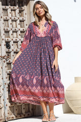 JAASE - Boheme Midi Dress: Piping Defined Bust Slimline Smock Dress In Dancing Daisy Print