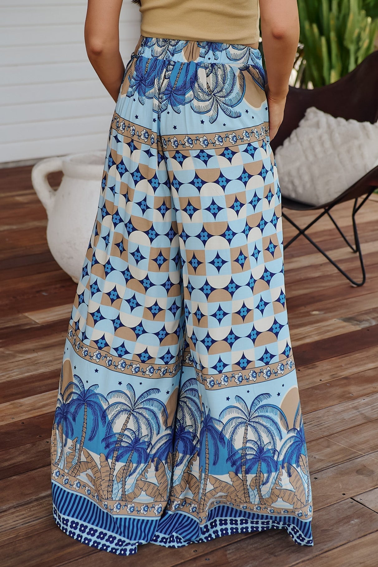 JAASE - Bombay Pants: Mid Rise Super Wide Leg Pant in Saphire Sands Print