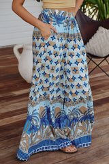 JAASE - Bombay Pants: Mid Rise Super Wide Leg Pant in Saphire Sands Print