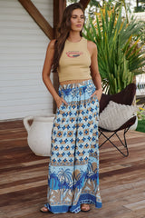 JAASE - Bombay Pants: Mid Rise Super Wide Leg Pant in Saphire Sands Print