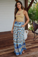 JAASE - Bombay Pants: Mid Rise Super Wide Leg Pant in Saphire Sands Print