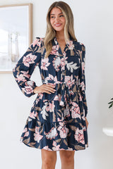 Model wearing Bonham Mini Dress in Brighton Print from Salty Crush