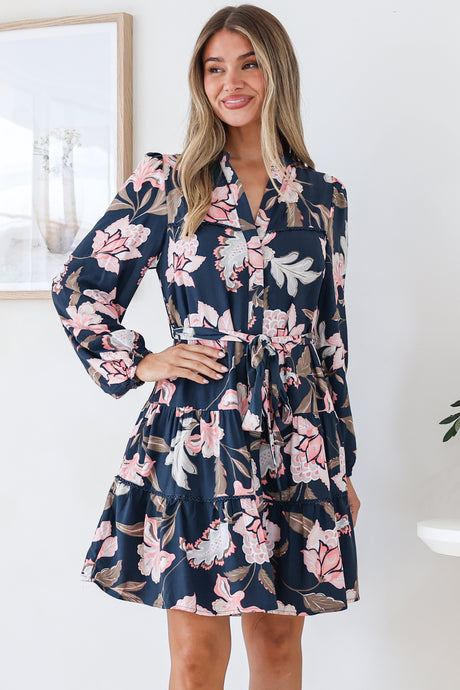 Model wearing Bonham Mini Dress in Brighton Print from Salty Crush