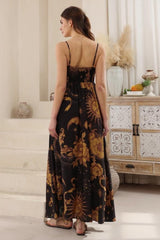 Bonita Maxi Dress: Spaghetti Strap Sun Dress in Goldie Print