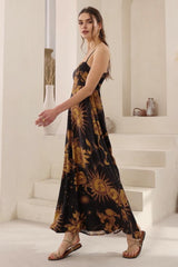 Bonita Maxi Dress: Spaghetti Strap Sun Dress in Goldie Print