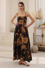 Bonita Maxi Dress: Spaghetti Strap Sun Dress in Goldie Print