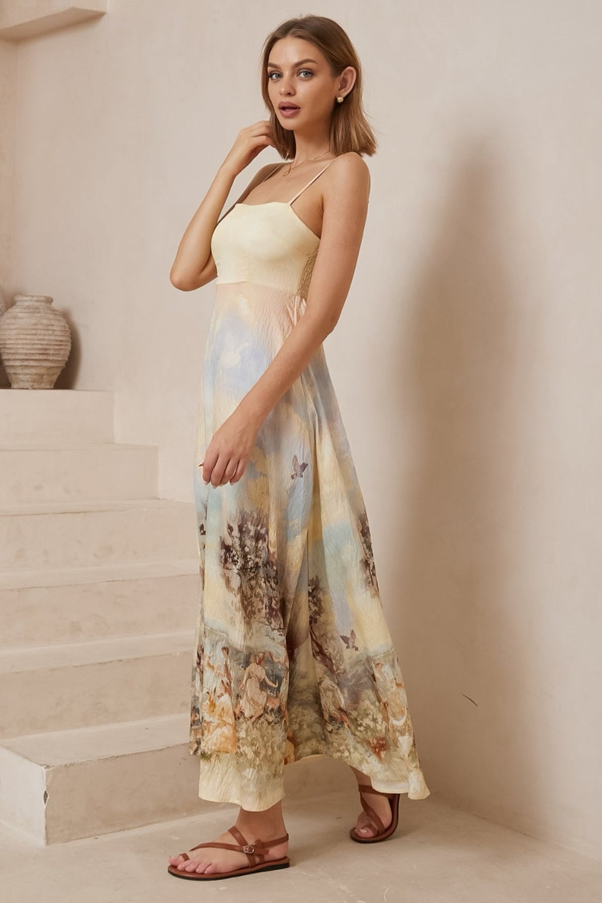 Bonita Maxi Dress: Spaghetti Strap Sun Dress in Grasie Print