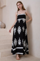 Bonita Maxi Dress: Spaghetti Strap Sun Dress in Maceo Print Black