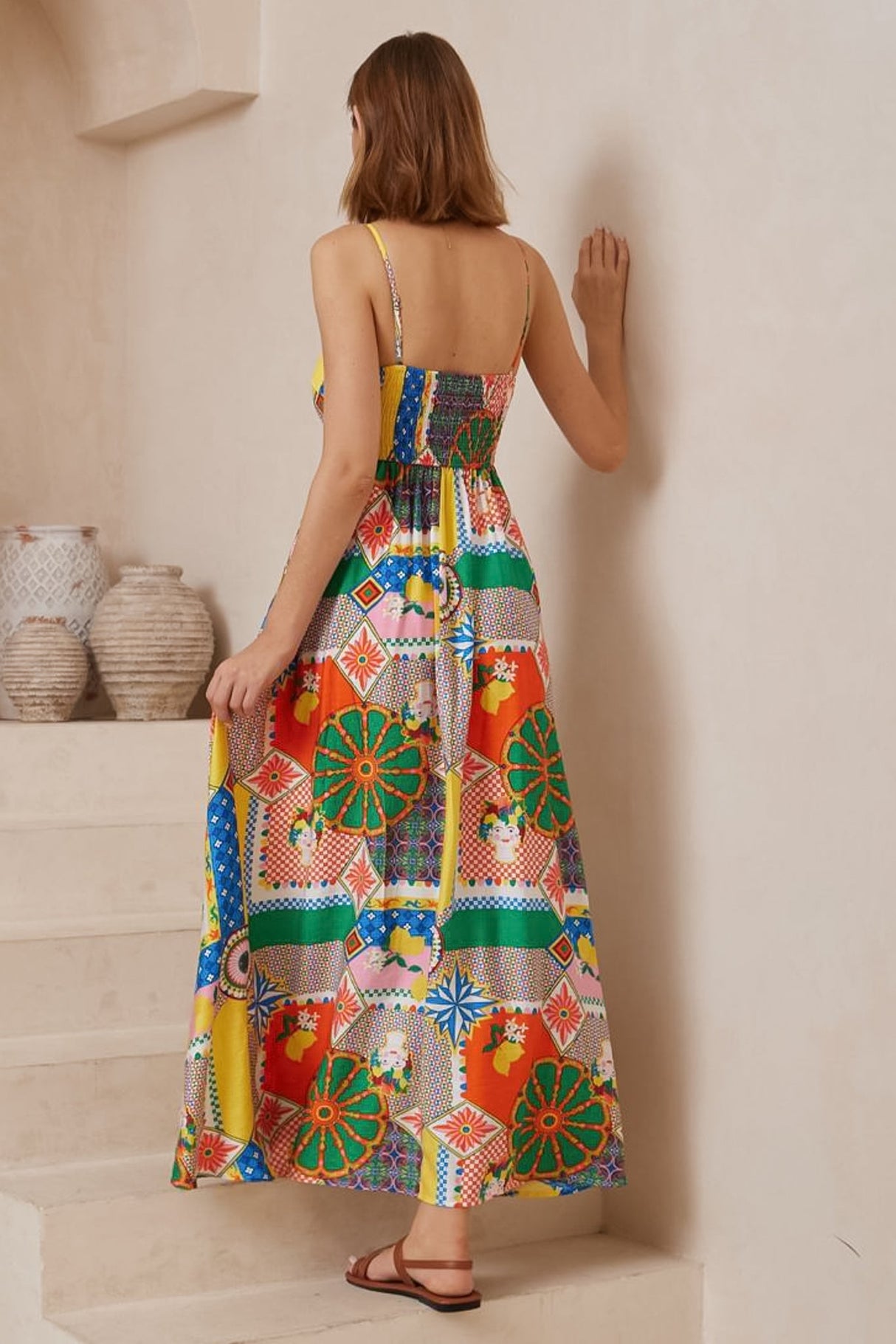 Bonita Maxi Dress: Spaghetti Strap Sun Dress in Myra Print