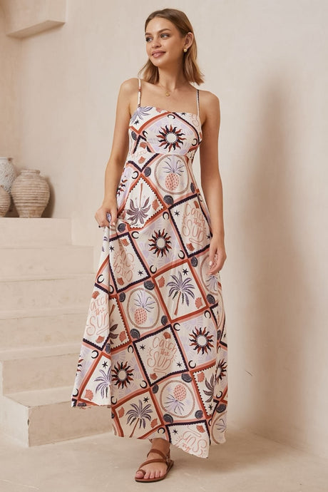 Bonita Maxi Dress: Spaghetti Strap Sun Dress in Zaidin Print