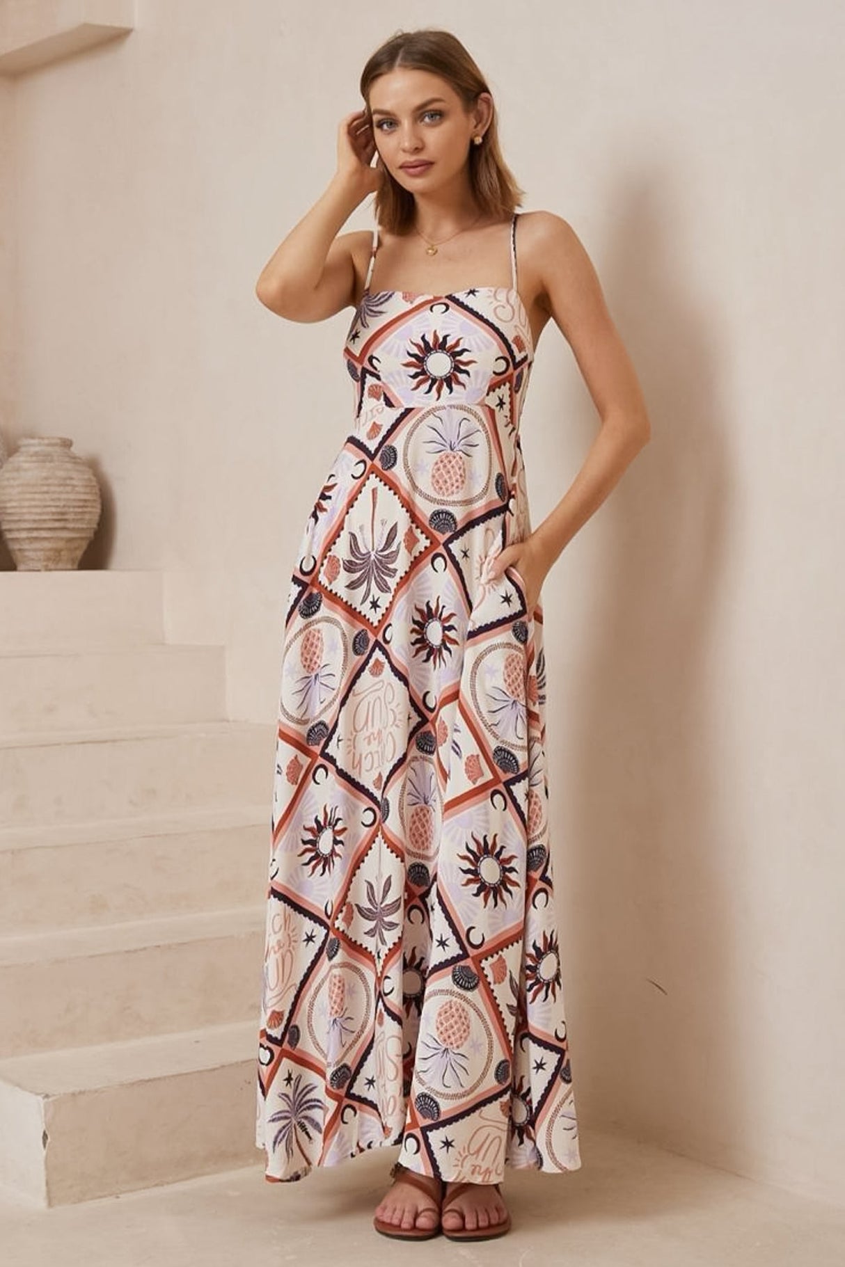 Bonita Maxi Dress: Spaghetti Strap Sun Dress in Zaidin Print