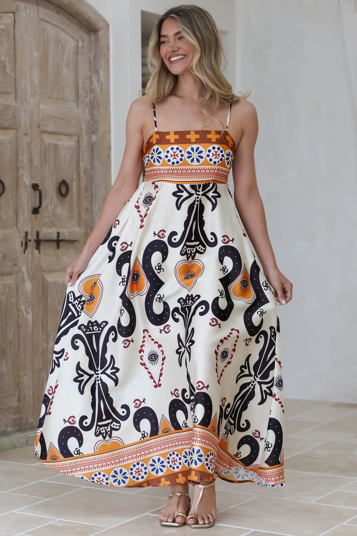 Bonita Maxi Dress - Spaghetti Strap Sun Dress in Belrae Print