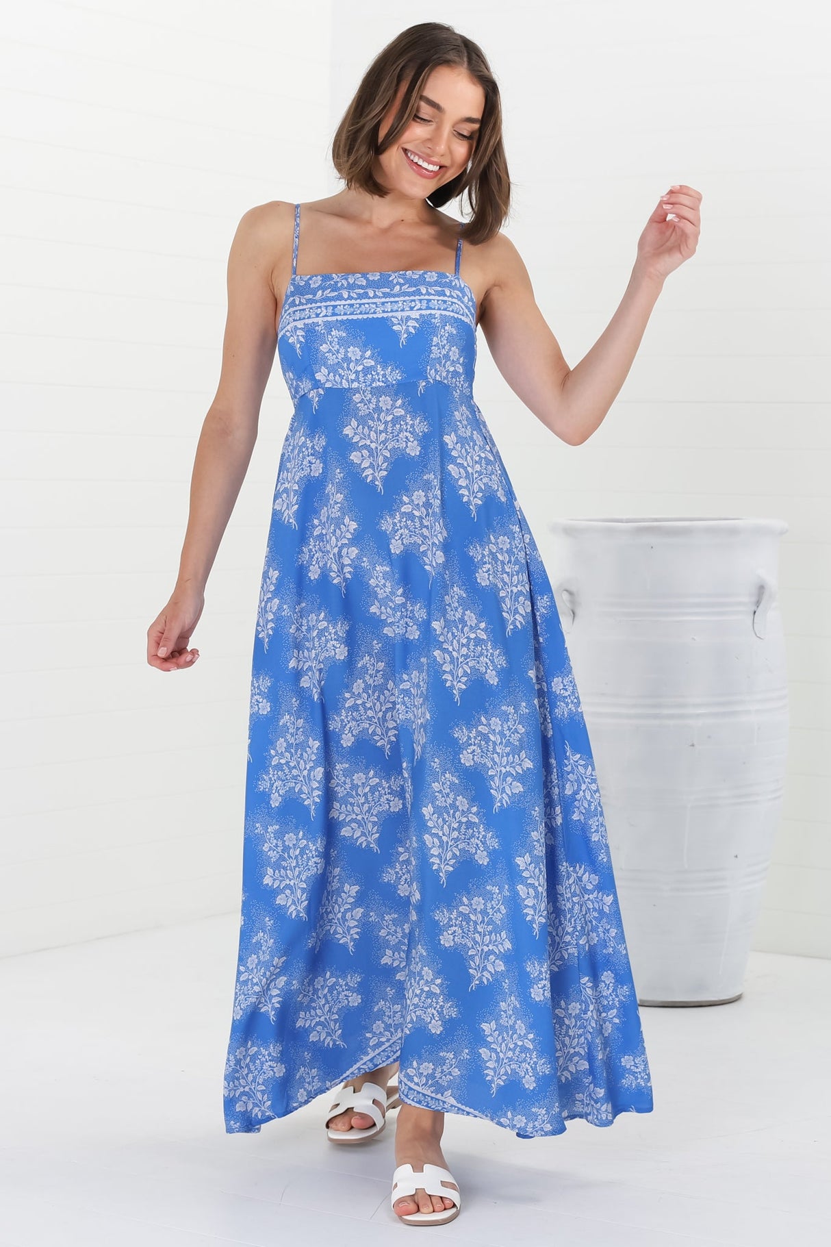 Bonita Maxi Dress: Spaghetti Strap Sun Dress in Bridgette Print