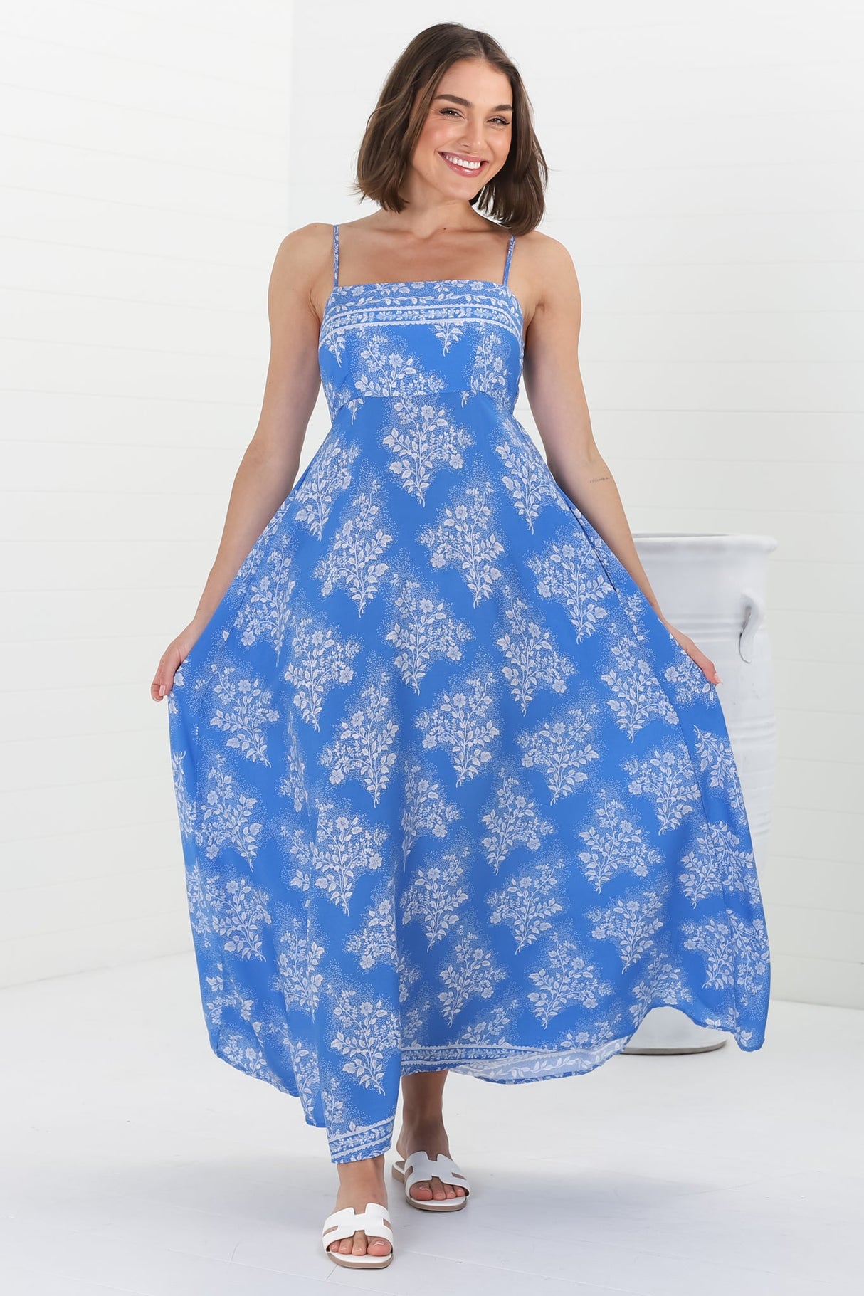 Bonita Maxi Dress: Spaghetti Strap Sun Dress in Bridgette Print