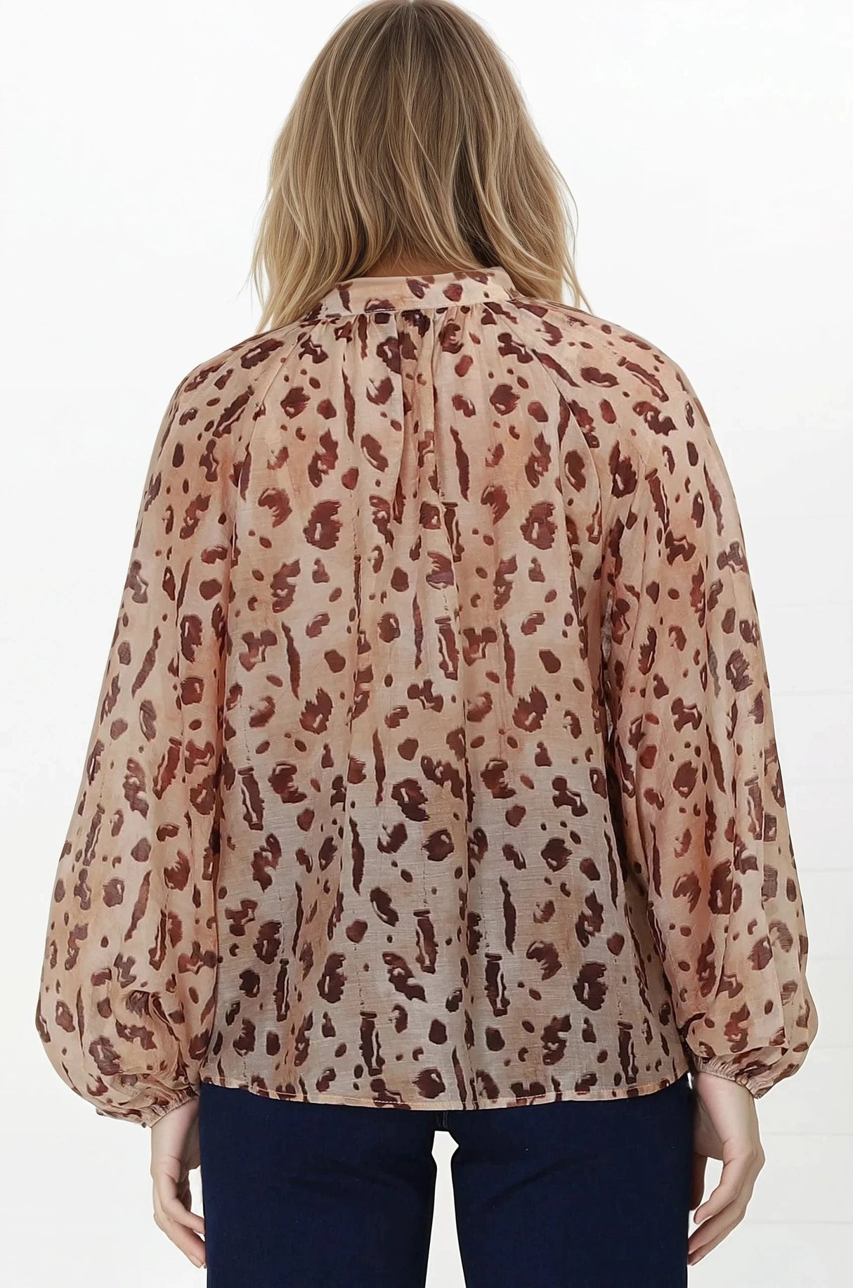 Bonnie Blouse - Button Down Scoop Hem Blouse in Leopard Print
