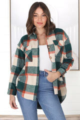 Bonnie Shacket - Relaxed Checkerd Button Down Shirt Jacket in Green