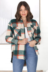 Bonnie Shacket - Relaxed Checkerd Button Down Shirt Jacket in Green