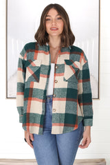 Bonnie Shacket - Relaxed Checkerd Button Down Shirt Jacket in Green