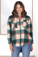 Bonnie Shacket - Relaxed Checkerd Button Down Shirt Jacket in Green