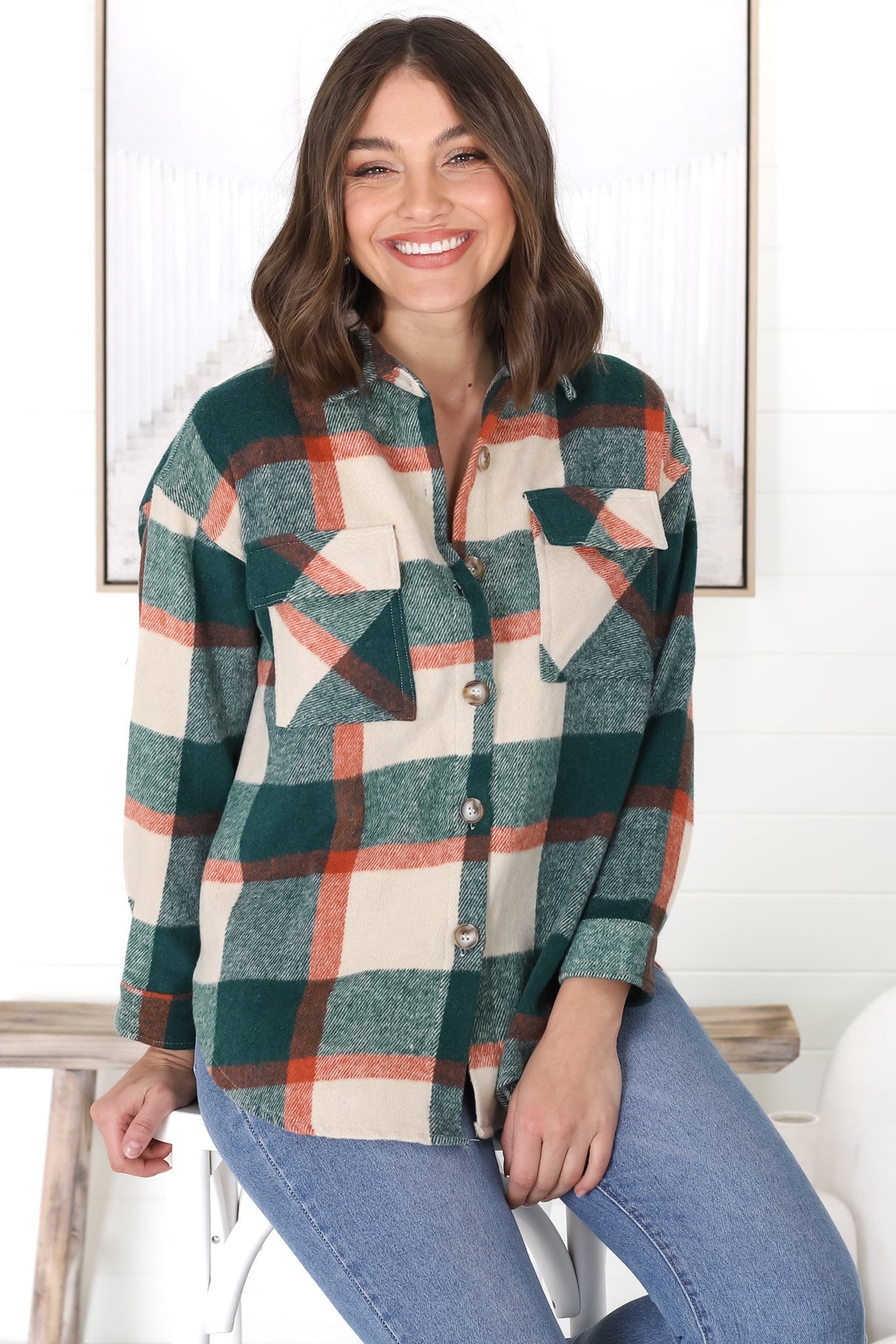 Bonnie Shacket - Relaxed Checkerd Button Down Shirt Jacket in Green