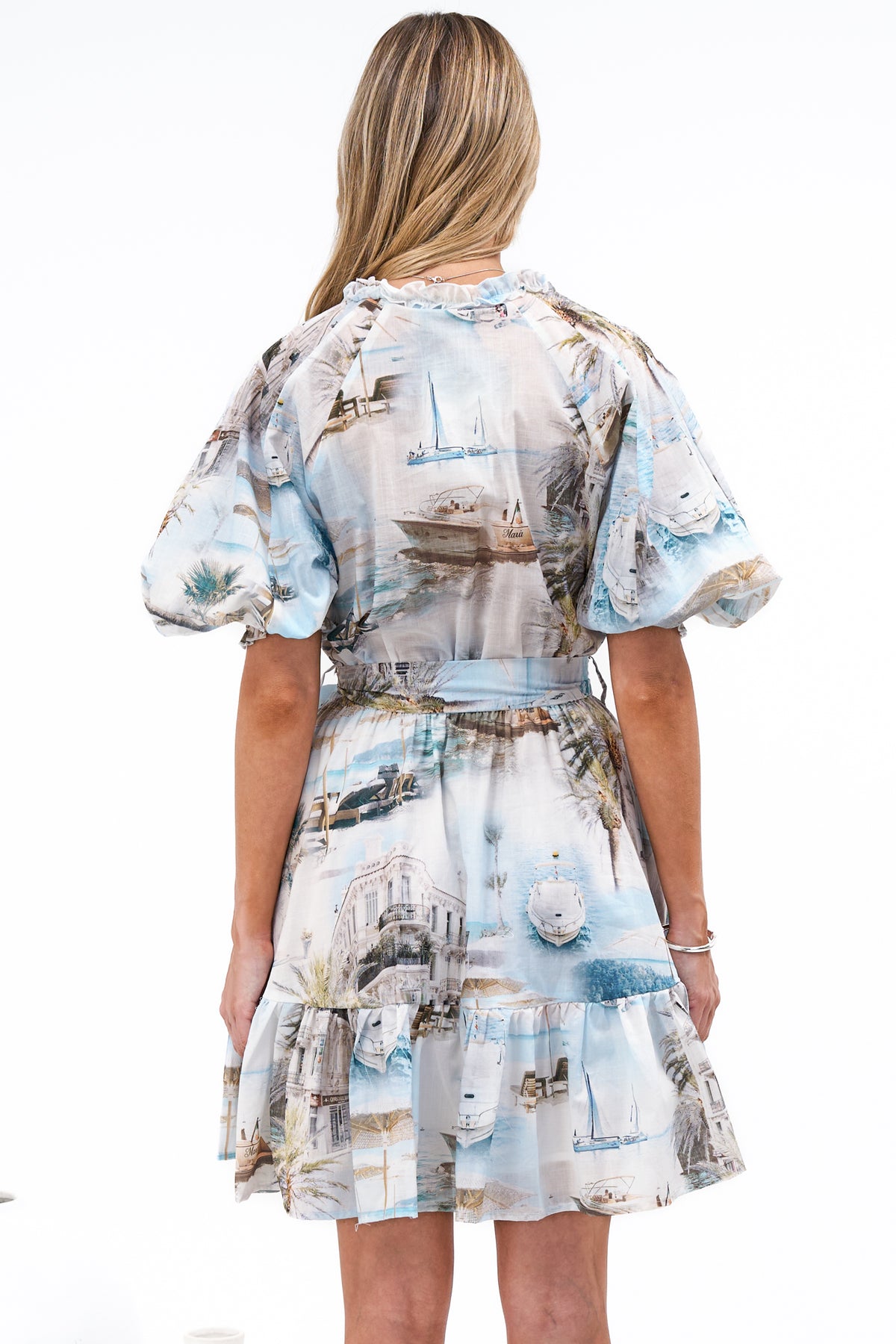 Bonnie Mini Dress - V Neck A-Line Mini Dress in Thira Print