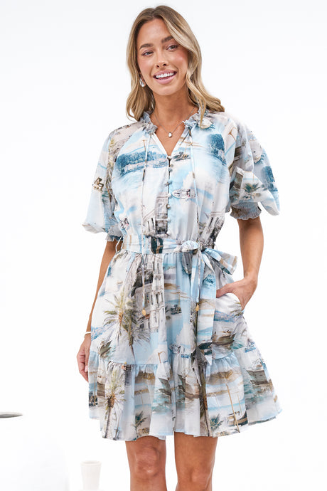 Bonnie Mini Dress - V Neck A-Line Mini Dress in Thira Print