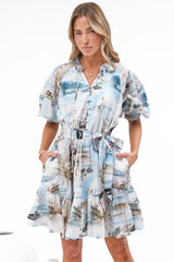 Bonnie Mini Dress - V Neck A-Line Mini Dress in Thira Print