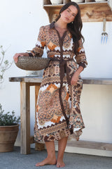 Booker Midi Dress - Long Sleeve Shirt Dress with Contrast Hemlines in Frankie Print