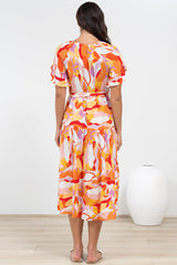 Bosco Midi Dress - V-Neck Tiered Dress with Waist Tie in Fallon Print