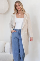 Boston Cardigan - Collared Contrast Hem Cardigan with Pockets in Beige