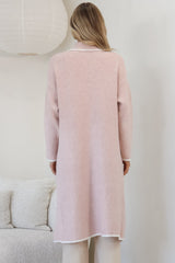 Boston Cardigan - Collared Contrast Hem Cardigan with Pockets in Pink