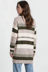 Alfie Cardigan - Open Stripe Knit with Pockets and Rib Knit Trim in Baby Pink/Mocha