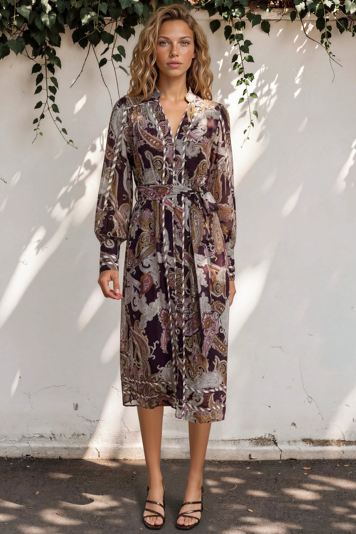 Lavinia Maxi Dress  - Mandarin Collar with Long Balloon Sleeves in Woodstock Print