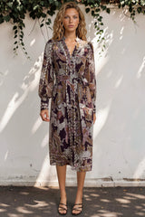 Lavinia Maxi Dress  - Mandarin Collar with Long Balloon Sleeves in Woodstock Print