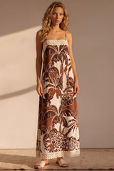 Marcella Maxi Dress - Spaghetti Strap Sun Dress with Lace Trims in Samara Print