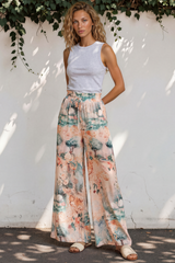 Charli Pants - Paper Bag High Waisted Wide Leg Pants in Swanlea Print