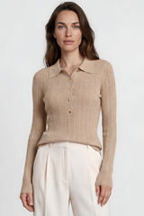 Alexander Knit Top - Ribbed Knit Top with long fitted Sleeves Oatmeal
