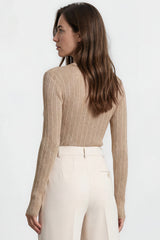 Alexander Knit Top - Ribbed Knit Top with long fitted Sleeves Oatmeal