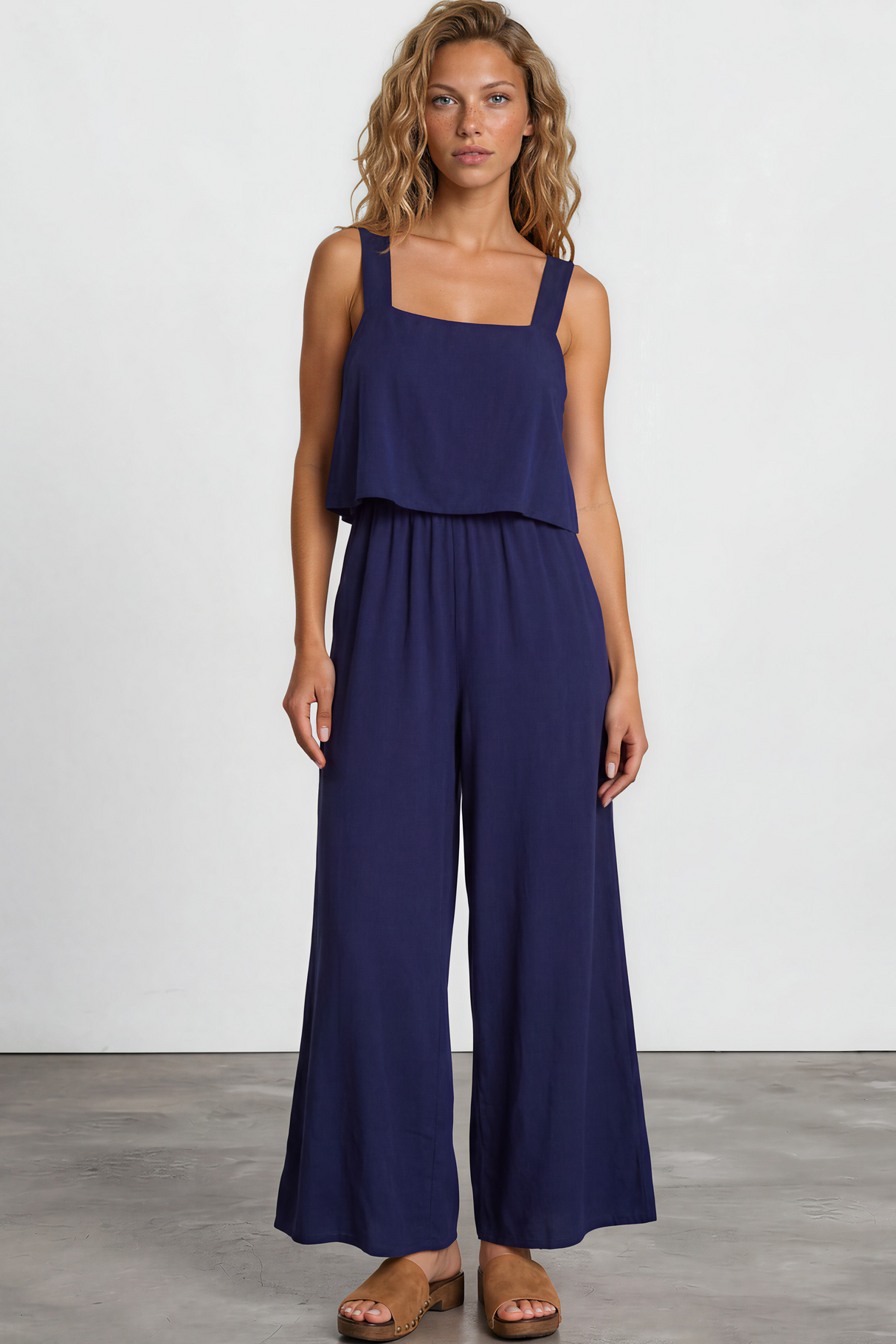 True Jumpsuit - Sqaure Neckline Overall Jumpsuit in Navy