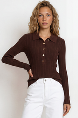 Alexander Knit Top - Ribbed Knit Top with long fitted Sleeves Brown