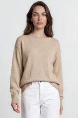 Willow Jumper - Crew Neck Batwing Sleeve Ribbed Step Hemline Knit in Mocha