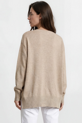 Willow Jumper - Crew Neck Batwing Sleeve Ribbed Step Hemline Knit in Mocha