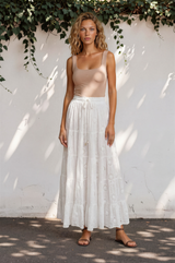 Blanche Maxi Skirt -Hollow out Embroidered Skirt in White