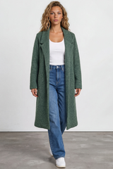 Samson Cardigan - Folded Lapel Collar Coatigan with Pockets in Green