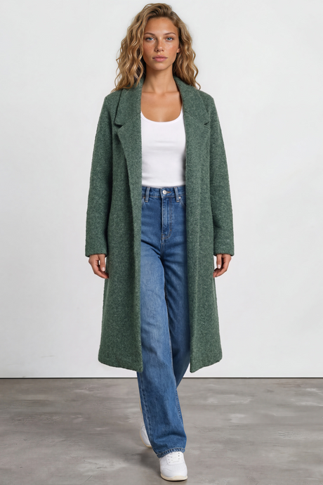 Samson Cardigan - Folded Lapel Collar Coatigan with Pockets in Green