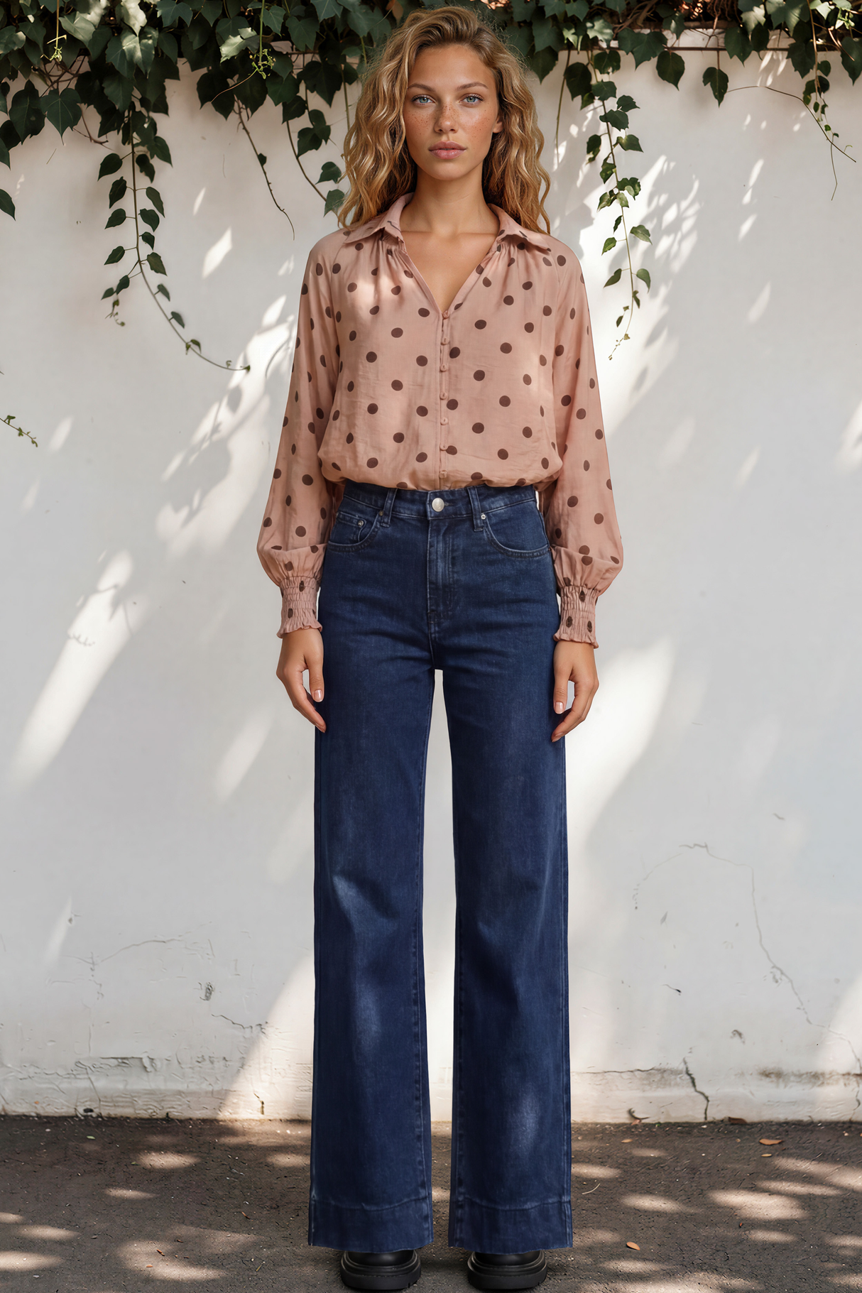 Yulissa Blouse - Wing Collar Button Down Scoop Hem Top in Pacey Spot Pink