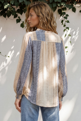 Violet Blouse - Frill Collar Button Down Balloon Sleeve Blouse In Millaray Print
